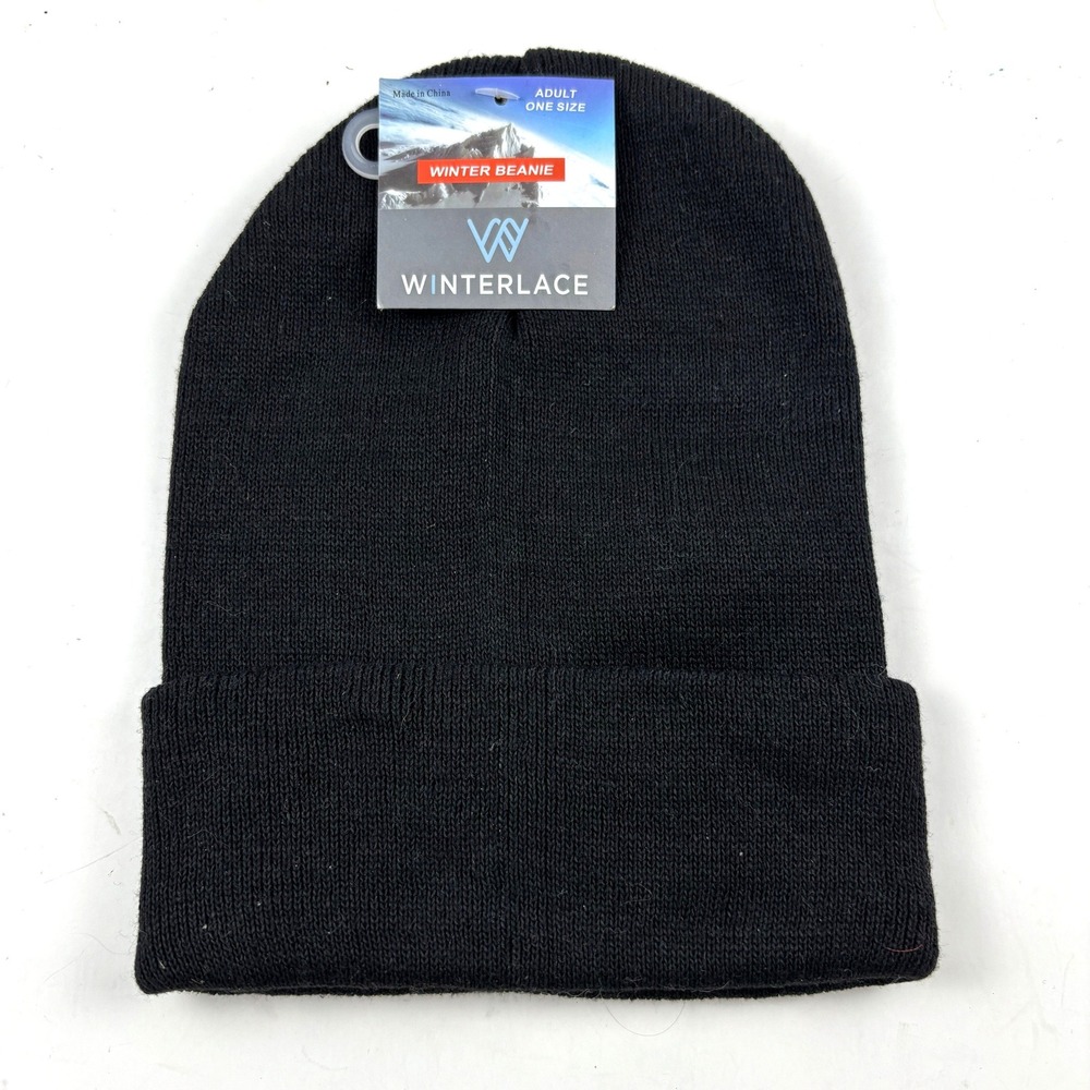 New Winterlace Beanie Adult One Size Black Cuffed Knit Winter Hat Gorpcore Basic